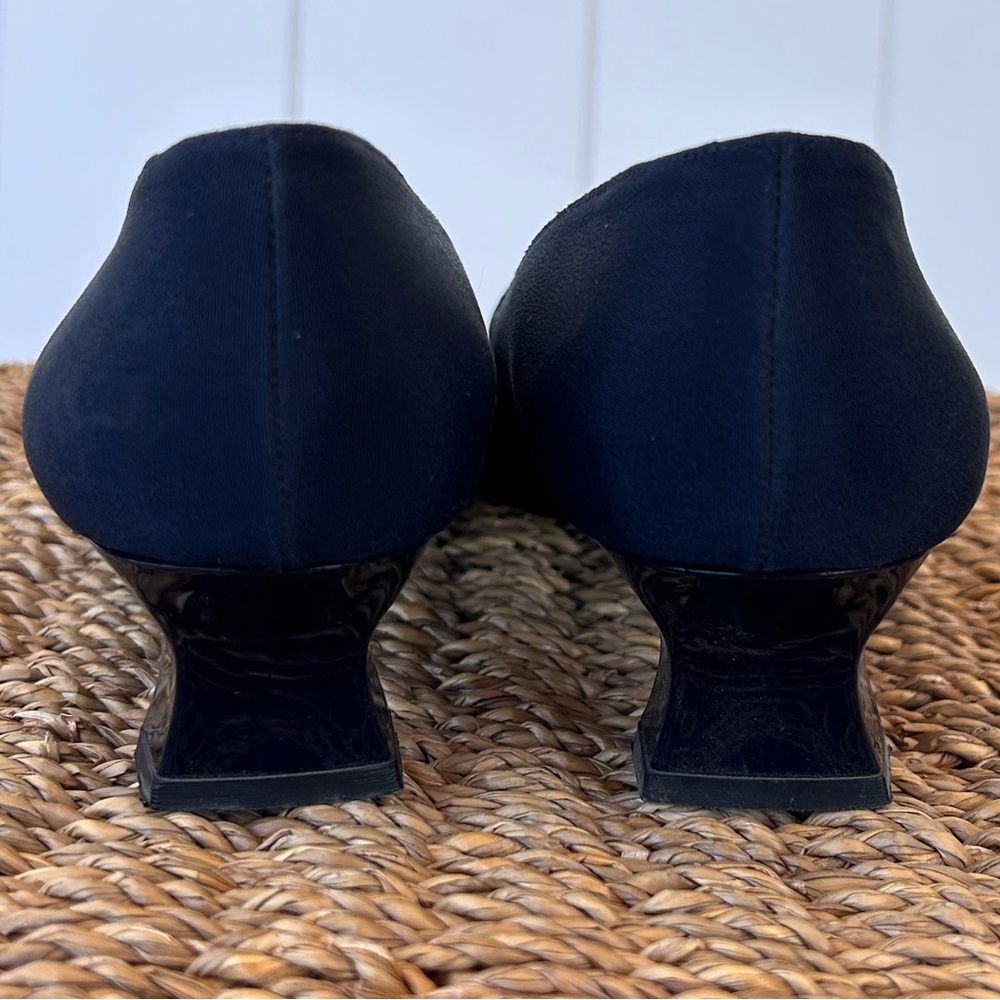 Stuart Weitzman Textured Satin Spoon Heels Square Toe Navy Size‎ 6.5M - Picture 4 of 10